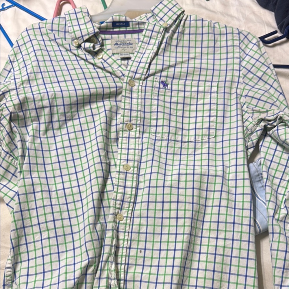 Abercrombie Green and Blue Checkered Men's Shirt